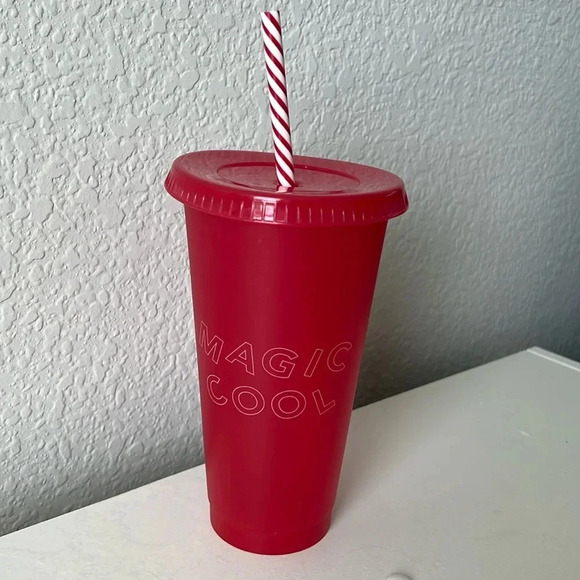 3/$24 Starbucks "Magic Cool" Red Reusable Cold Cup with Candy Cane Straw - Picture 1 of 5
